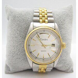 Men Cardini Fluted Bezel Quartz Analog 35mm Round Watch (H487) "New Battery"